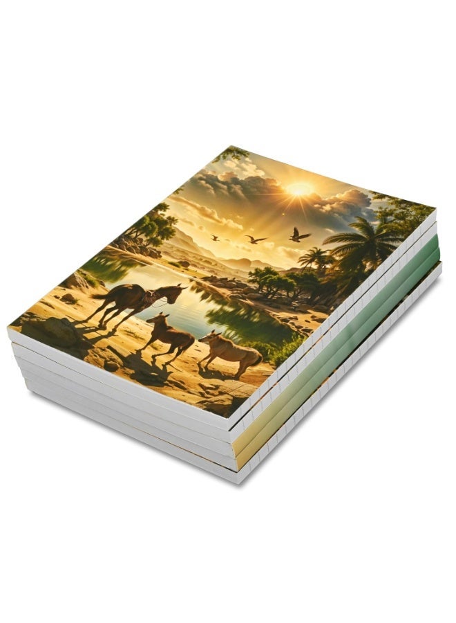 FIS® Soft Cover Notebook, A5 Size(148x210mm), 96 Sheets, Single Line Ruling, White Paper, Packet of 5 Pieces, Sun Rise View in Safari Cover Design 4-FSNBSCA596D4 - Image 1